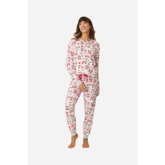 PJ Salvage Peace & Joy Waffle Ski Jammie Pajama Set Thermal Snowboard Sz S New - Picture 2 of 12
